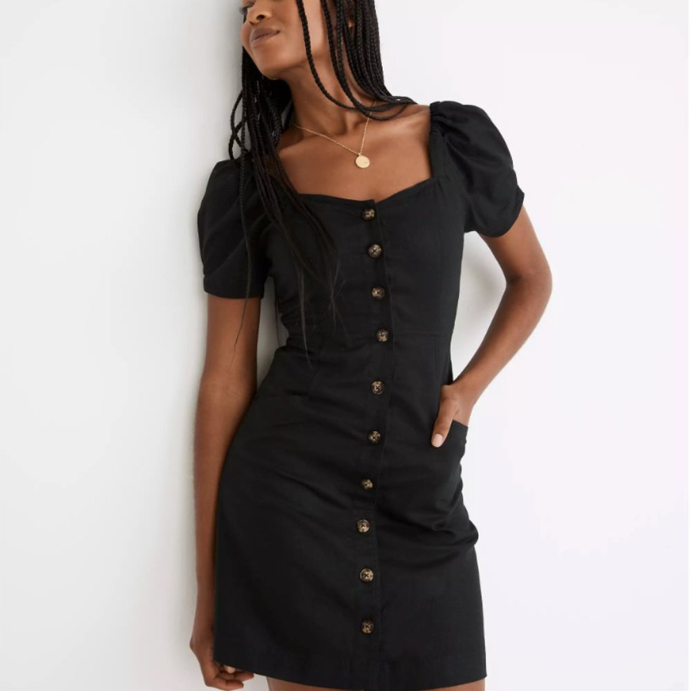 Madewell Linen-Cotton Puff-Sleeve Mini Dress